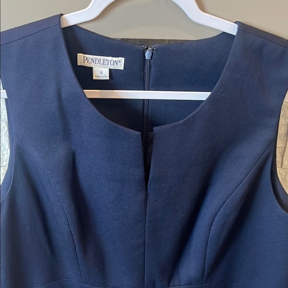 Pendleton Blue Sleeveless Sheath Dress Scoop Neck Midi 100% Virgin Wool size 14 - Picture 4 of 13
